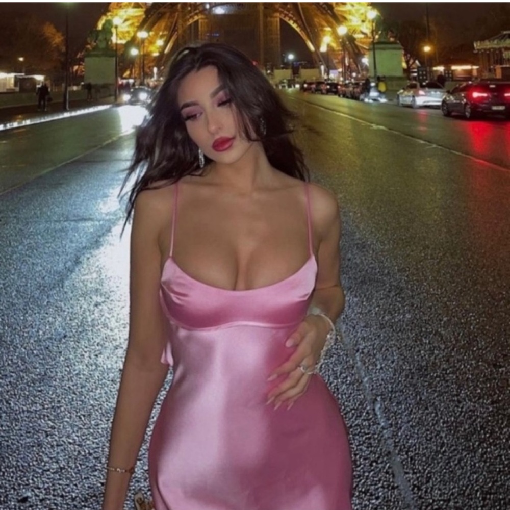ZARA Satin Effect Cut Out Pink Slip Dress - Picture 9 of 14